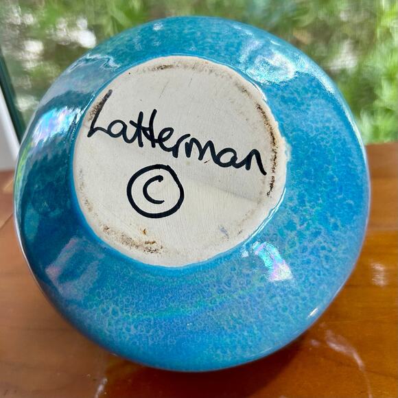 Vintage Latterman Studio Pottery Oil Lamp – Blue Glazed Double Spout, - Picture 4 of 12